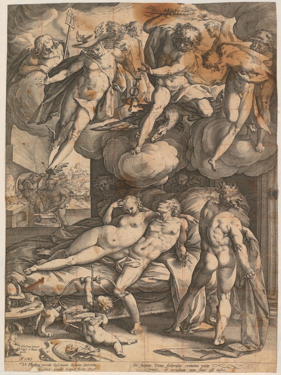 Vulcan verrast Mars en Venus door Hendrick Goltzius