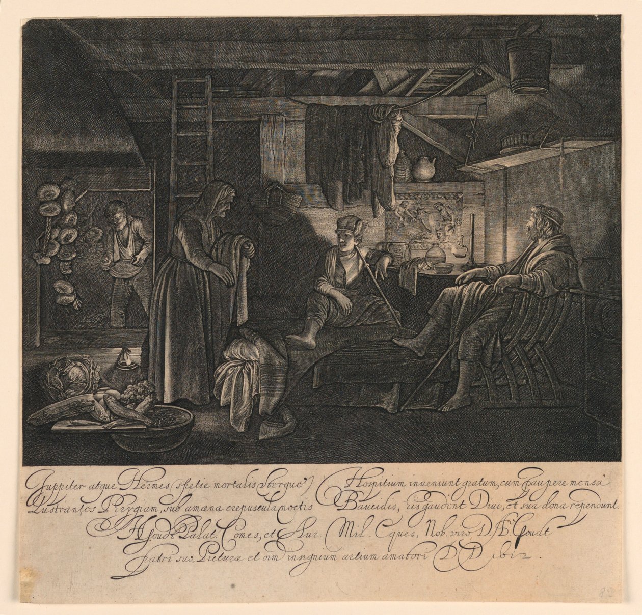 Jupiter en Mercurius als Gasten van Philemon en Baucis door Hendrick Goudt