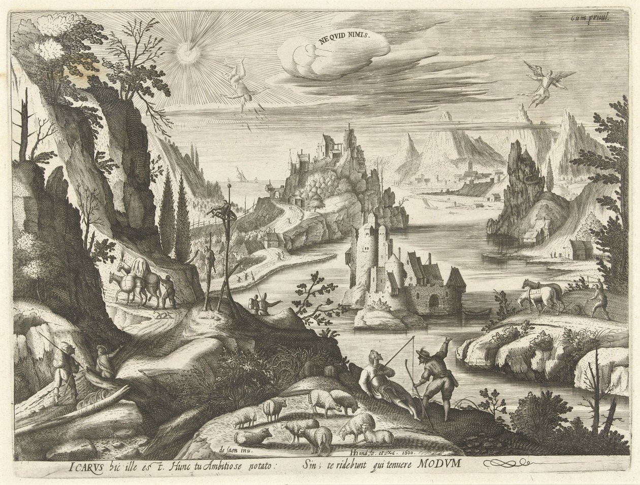 Landschap met de val van Icarus door Hendrick Hondius (I)