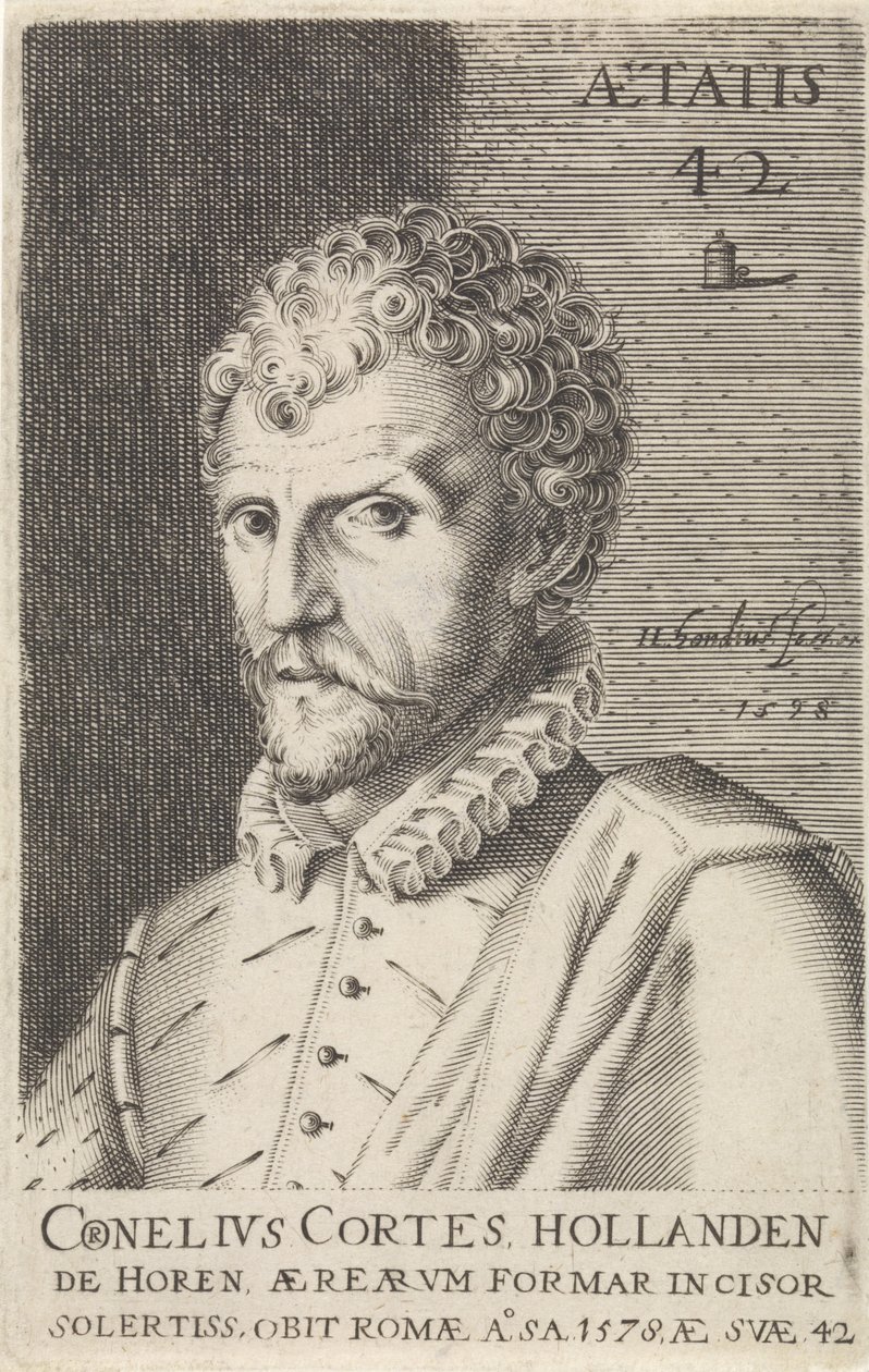 Portret van Cornelis Cort Illustere kunstenaars (serie) door Hendrick Hondius (I)