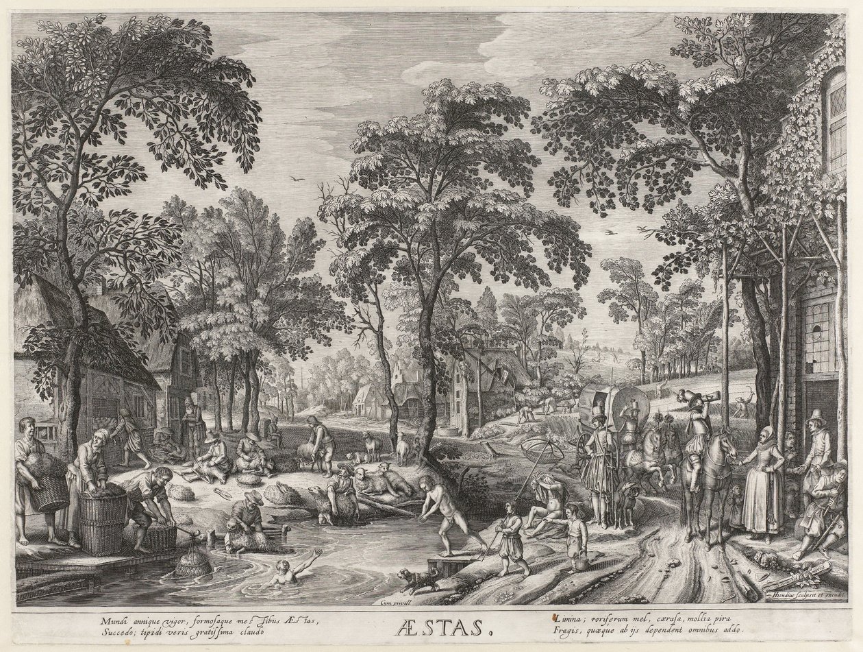 Zomer, een gezelschap bij een meertje door Hendrick Hondius (I)