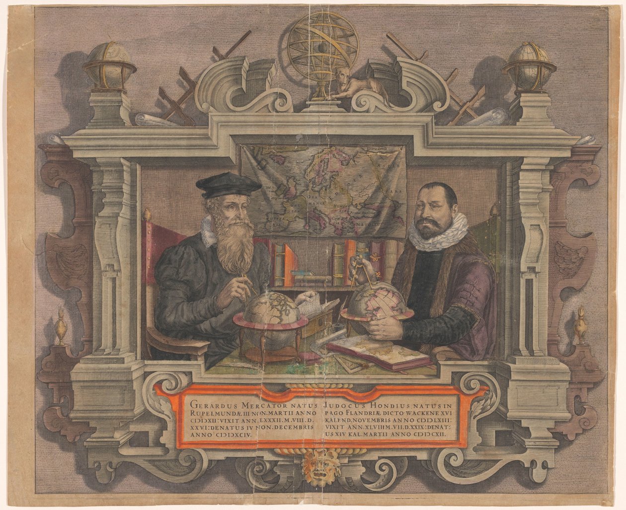 Portret van Jodocus Hondius en Gerard Mercator door Hendrick Hondius (rejected attribution)
