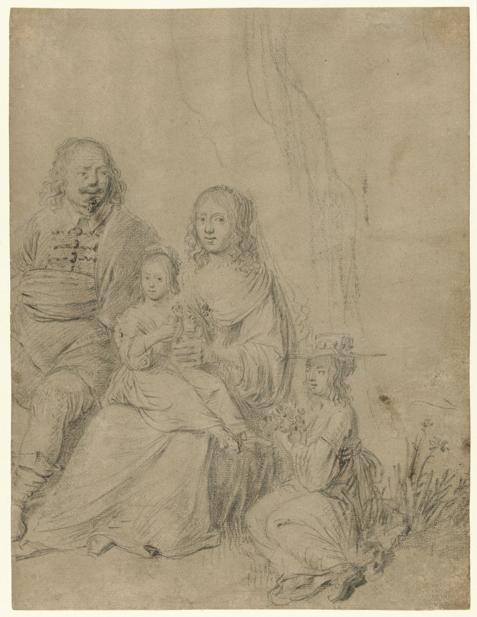 Familiegroep bestaande uit een ouderpaar en twee dochters door Hendrick Martensz. Sorgh (attributed to)