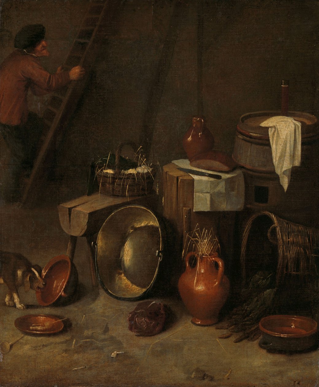 Stilleven in een stal door Hendrick Potuyl