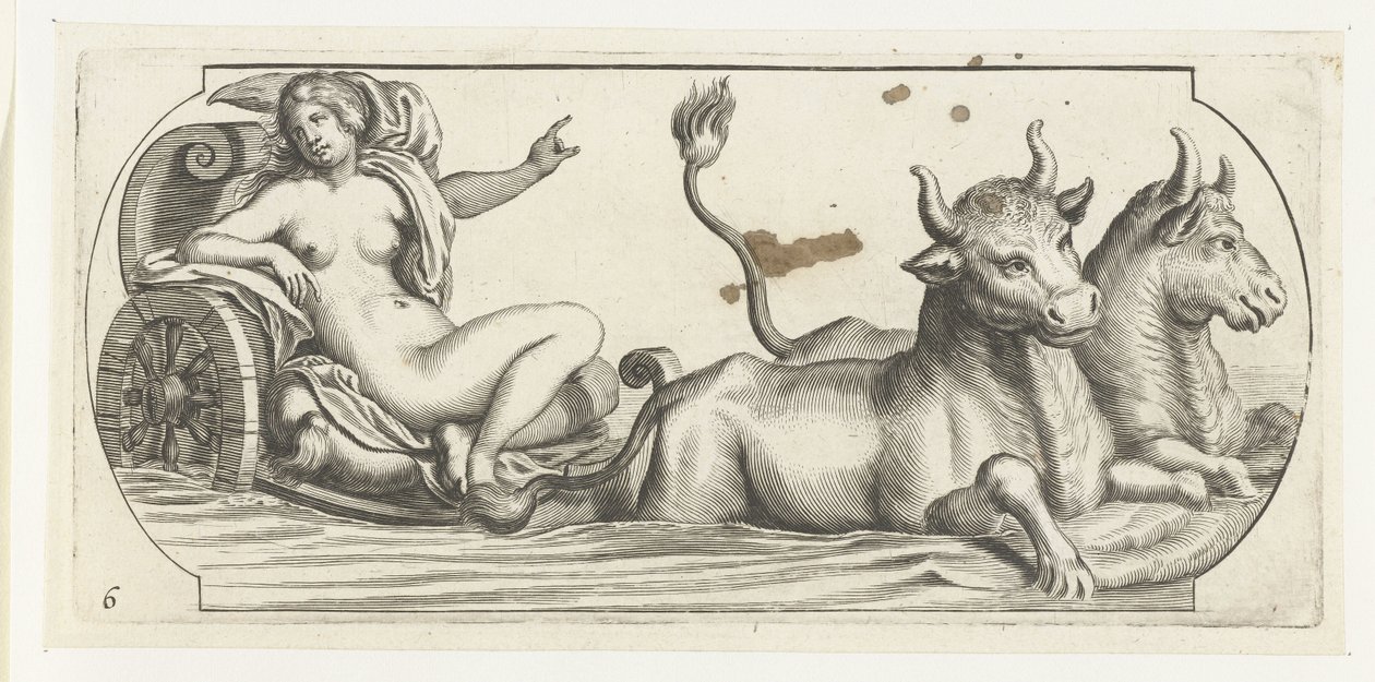 Europa op een strijdwagen (Nouveau Livre des Dieux et Deeßes De la Marine Bouckje van Zeegoden en Godinnen) door Hendrick de Keyser (I)