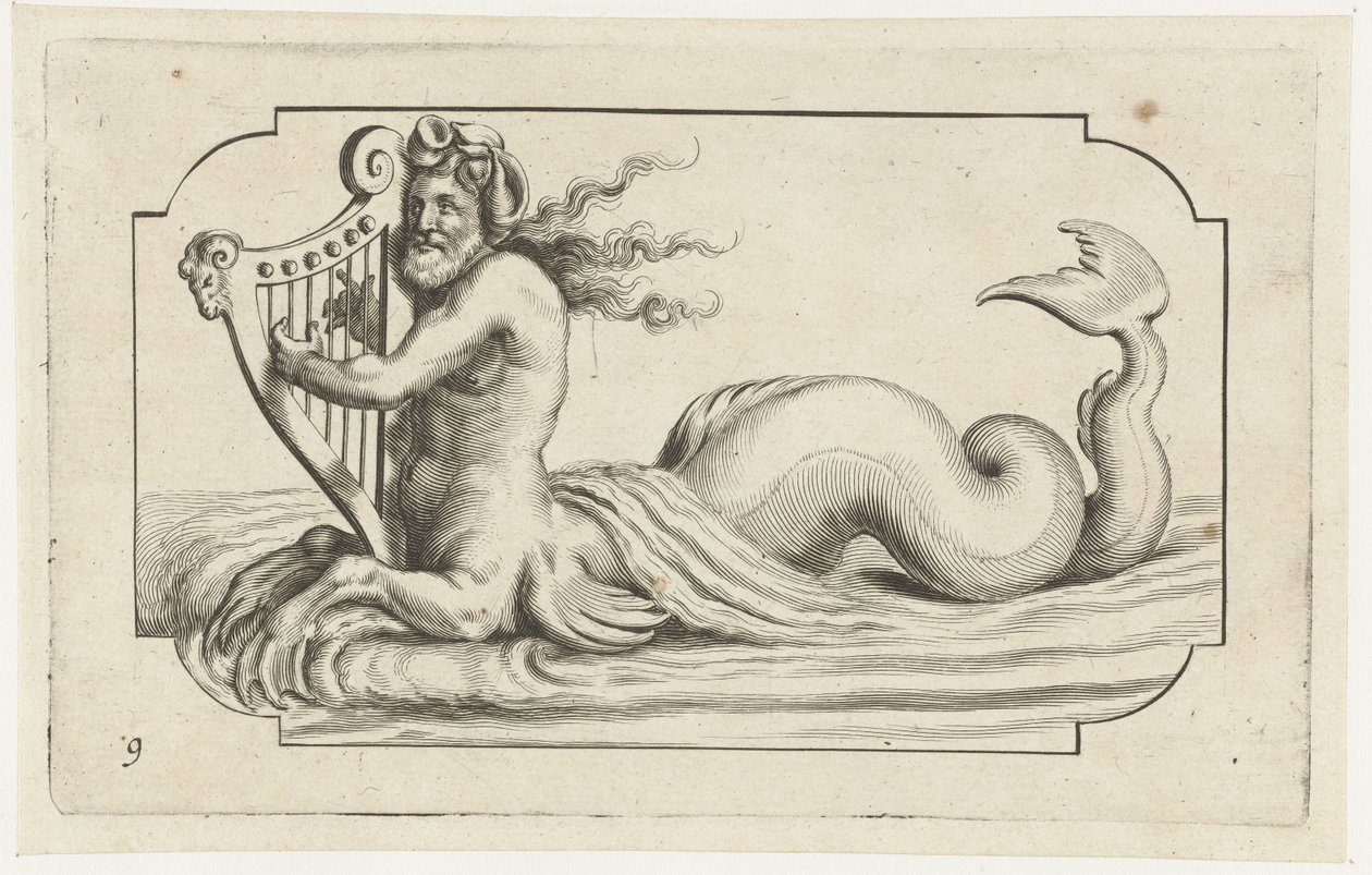 Triton die op een harp speelt (Bouckje van Zeegoden en Godinnen) (series title) door Hendrick de Keyser (I)