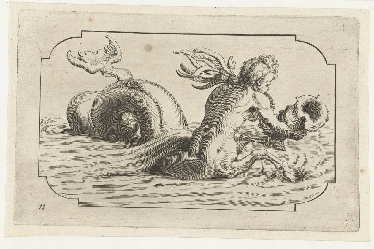 Zeepaard met een mannelijk bovenlichaam (Bouckje van Zeegoden en Godinnen) (series title) door Hendrick de Keyser (I)