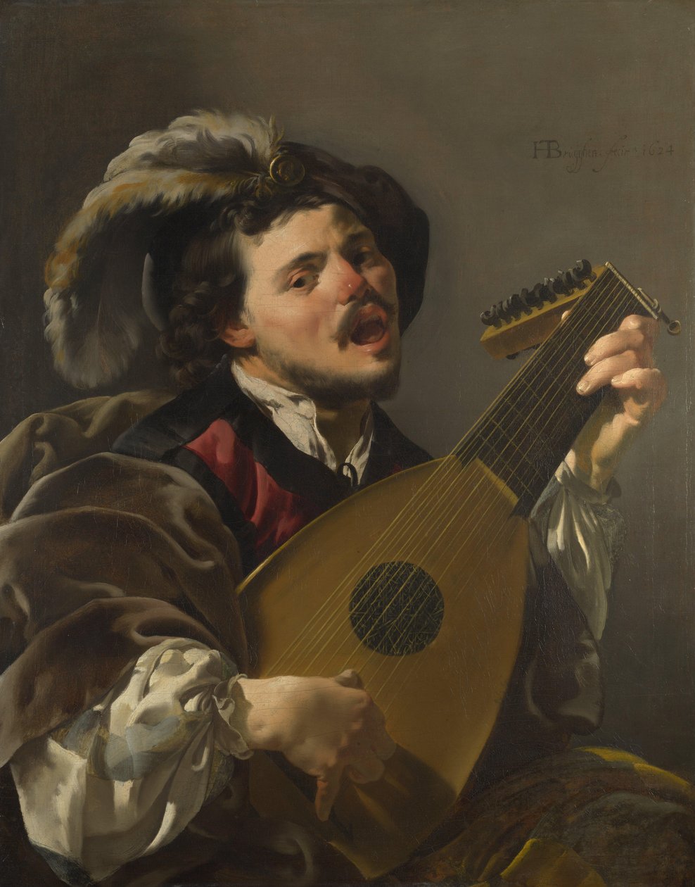 Dutch: Zingende luitspelende man A Man playing a Lute door Hendrick ter Brugghen