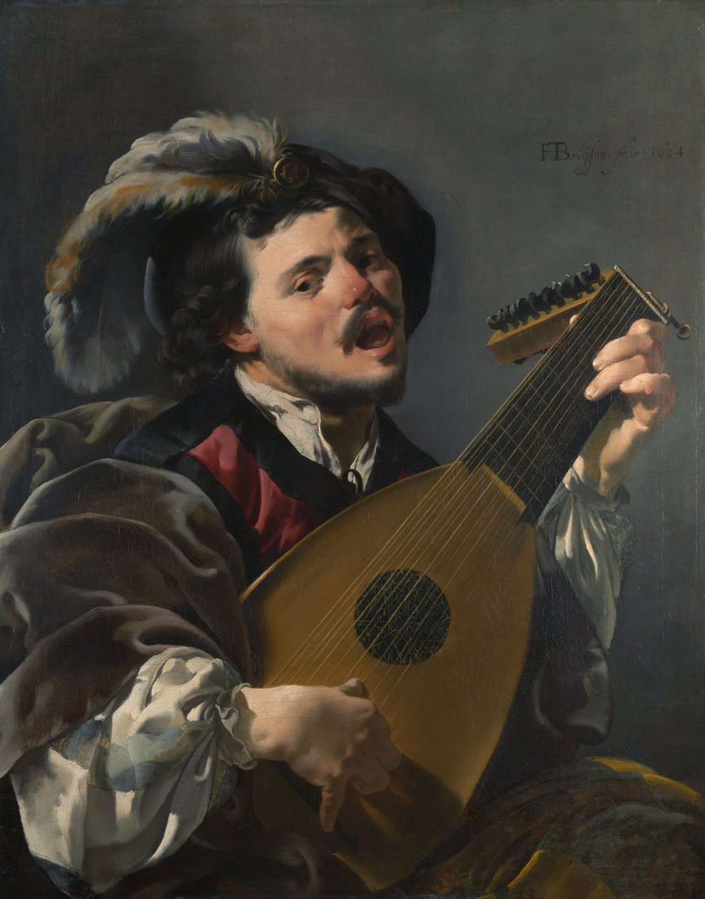 Dutch: Zingende luitspelende man A Man playing a Lute door Hendrick ter Brugghen