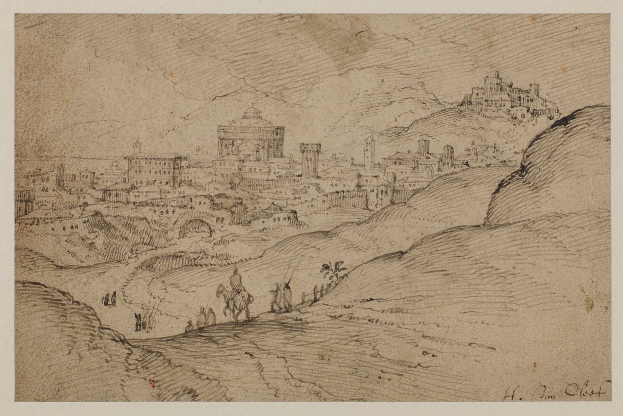 Landschap met uitzicht op een stad, 16e eeuw door Hendrick van Cleve