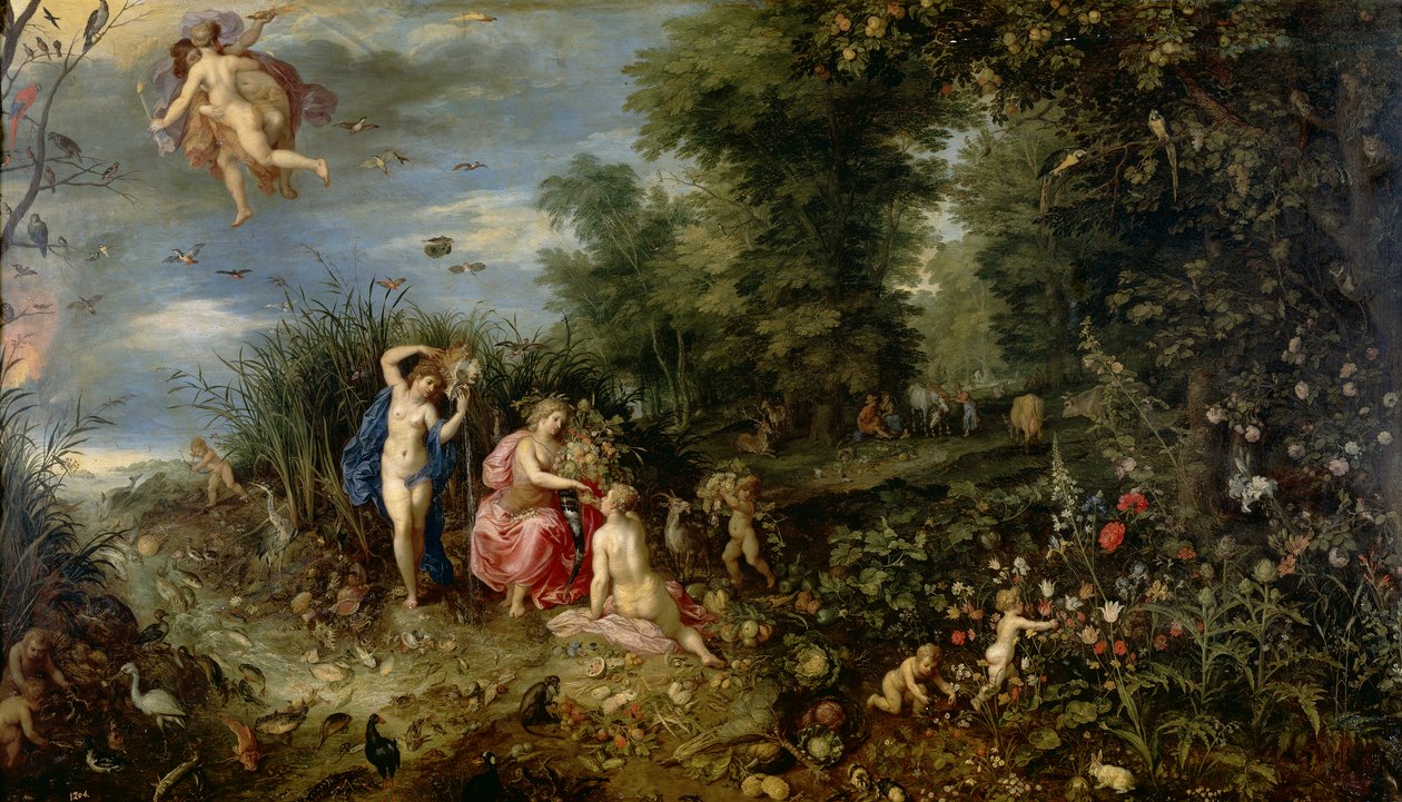 Overvloed en de vier elementen, ca. 1615 door Hendrick van and Brueghel Jan (1568-1625) Balen