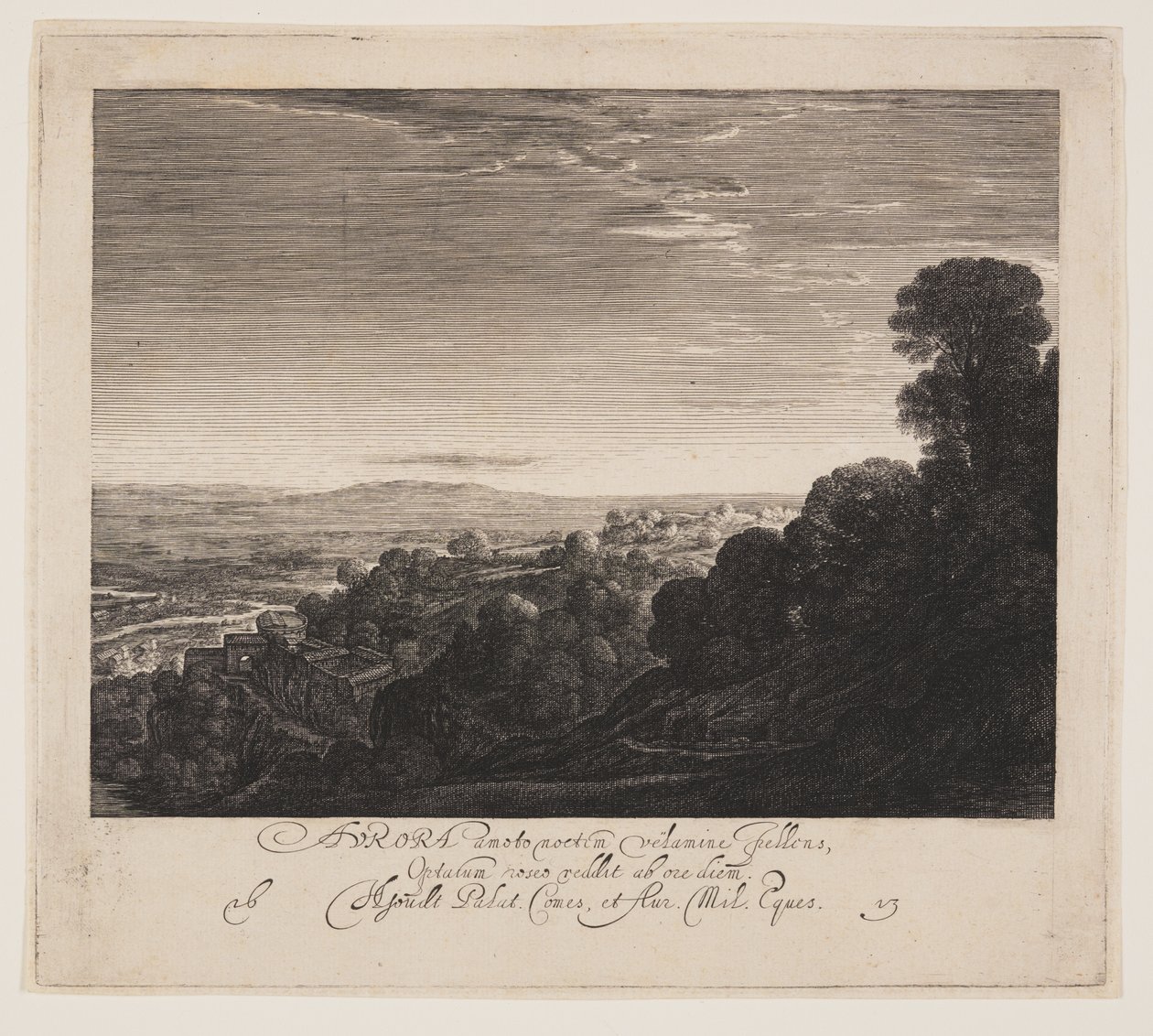 Aurora, landschap bij zonsopgang door Hendrick von Goudt