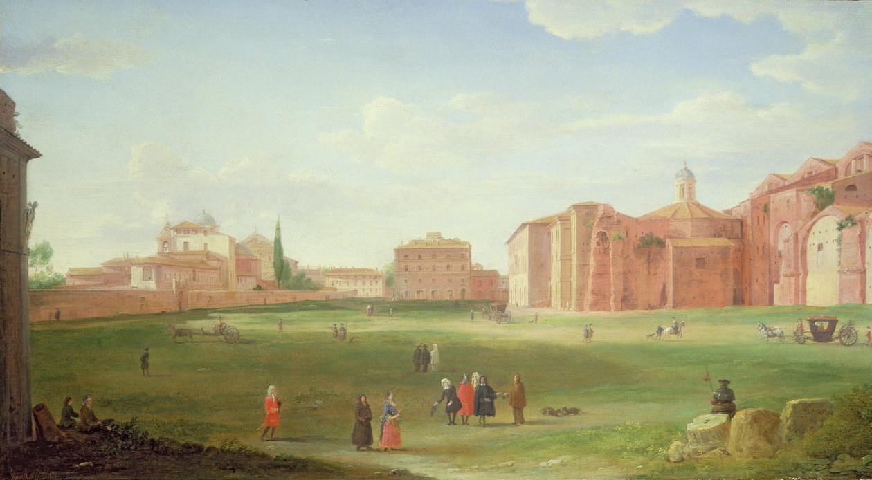Een uitzicht op de baden van Diocletianus door Hendrik van Lint