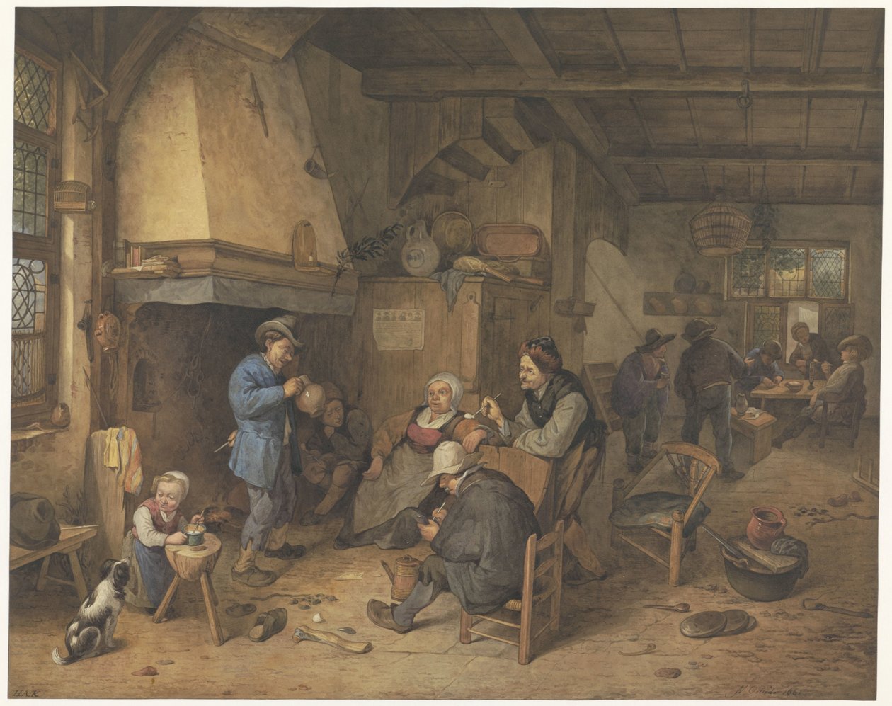 Boerengezelschap binnenshuis door Hendrik Abraham Klinkhamer