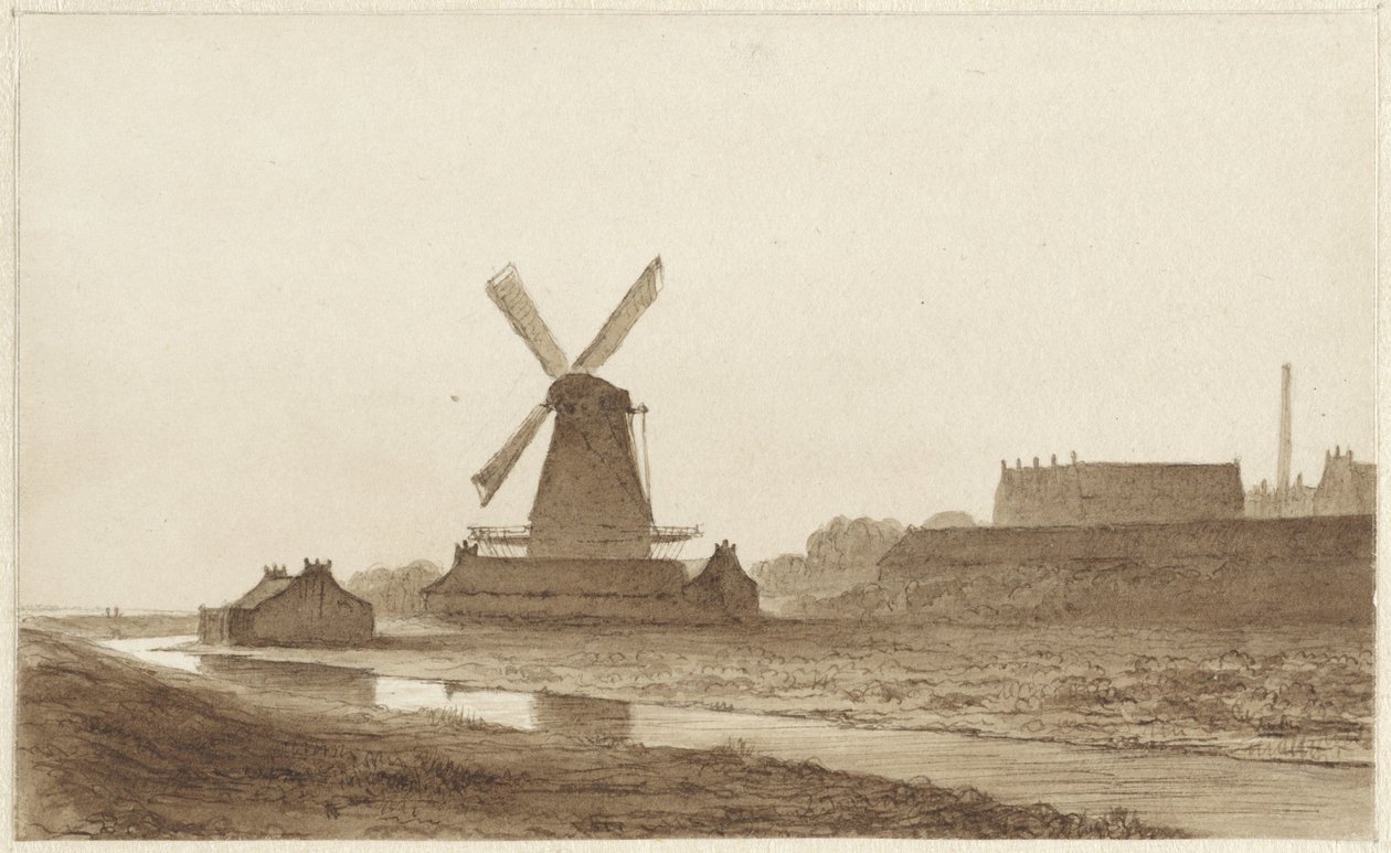 Molen bij het bolwerk Het Blauwhoofd te Amsterdam door Hendrik Abraham Klinkhamer