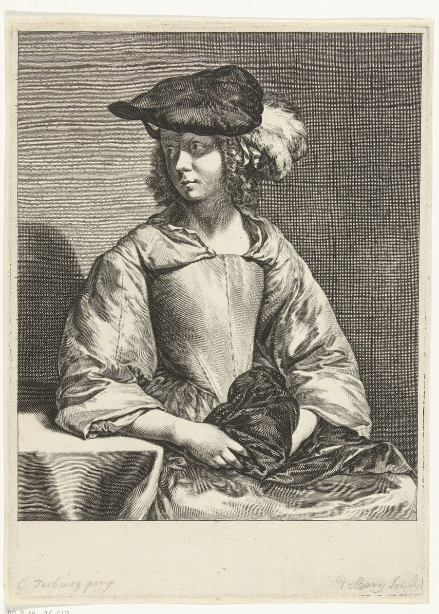 Jonge vrouw met baret door Hendrik Bary