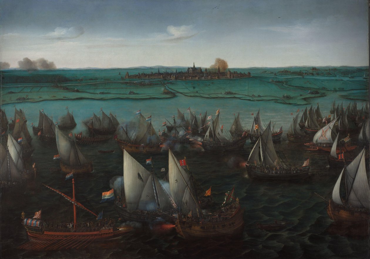 Gevecht tussen Hollandse en Spaanse schepen op het Haarlemmermeer door Hendrick Cornelisz. Vroom