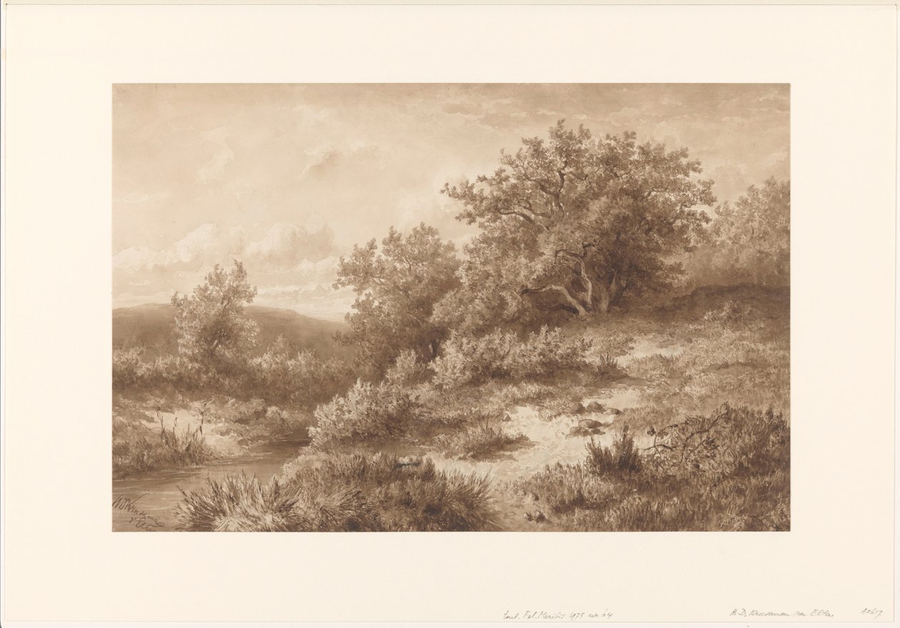 Landschap met beek en struiken door Hendrik Dirk Kruseman van Elten