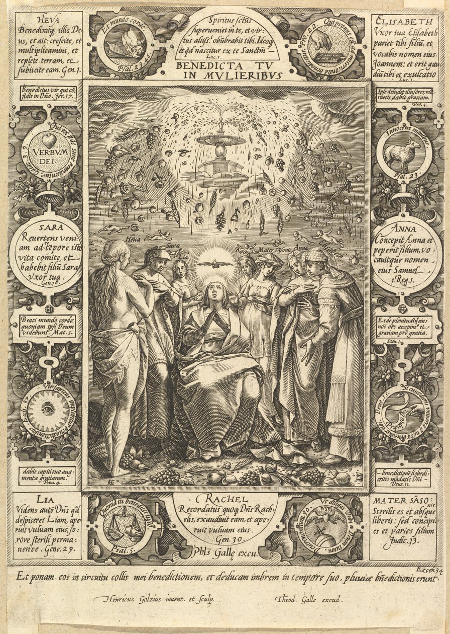 Benedicta tu in Mulieribus, uit Christelijke en Profane Allegorieën door Hendrik Goltzius