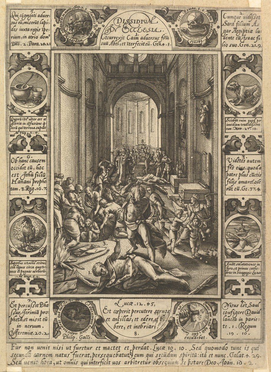 Onenigheid in de kerk Dissidium in Ecclesia, ca. 1578 door Hendrik Goltzius