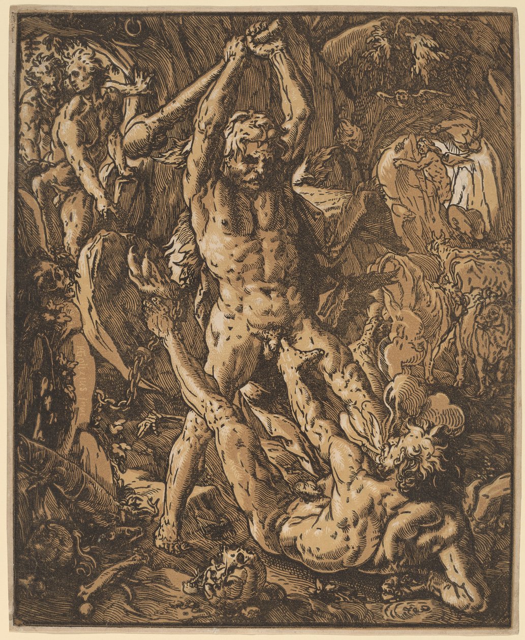 Hercules Doodt Cacus door Hendrik Goltzius