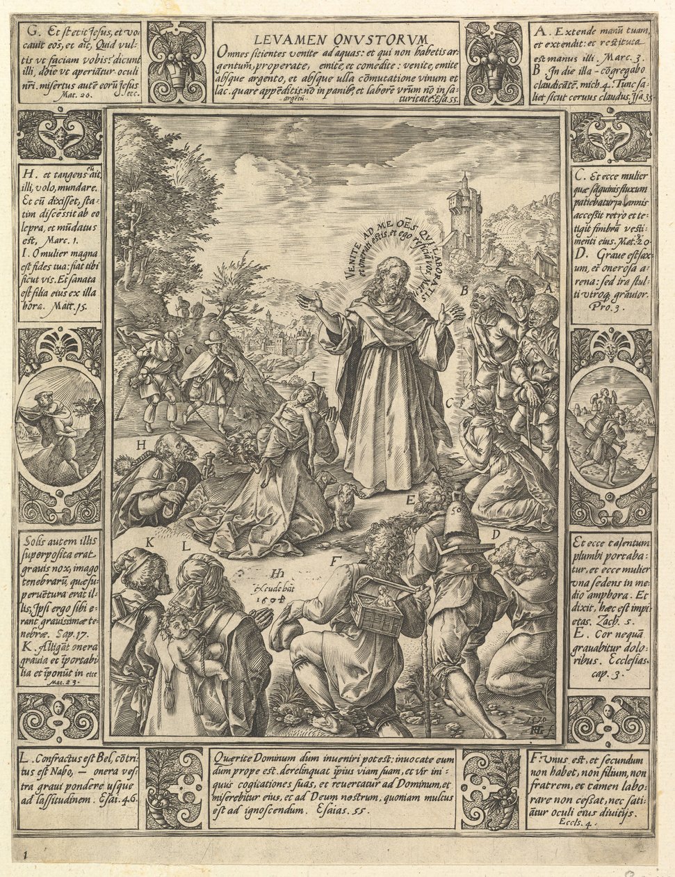 Levamen Onostrorum, uit Allegorieën van het Christelijk Geloof, uit Christelijke en Profane Allegorieën door Hendrik Goltzius