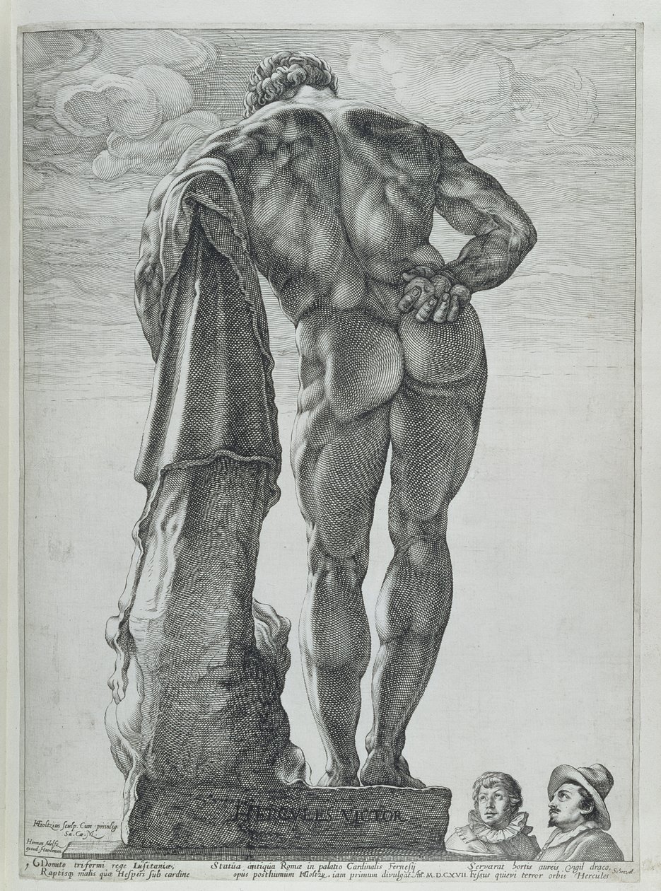 Achteraanzicht van de Farnese Hercules door Hendrik Goltzius