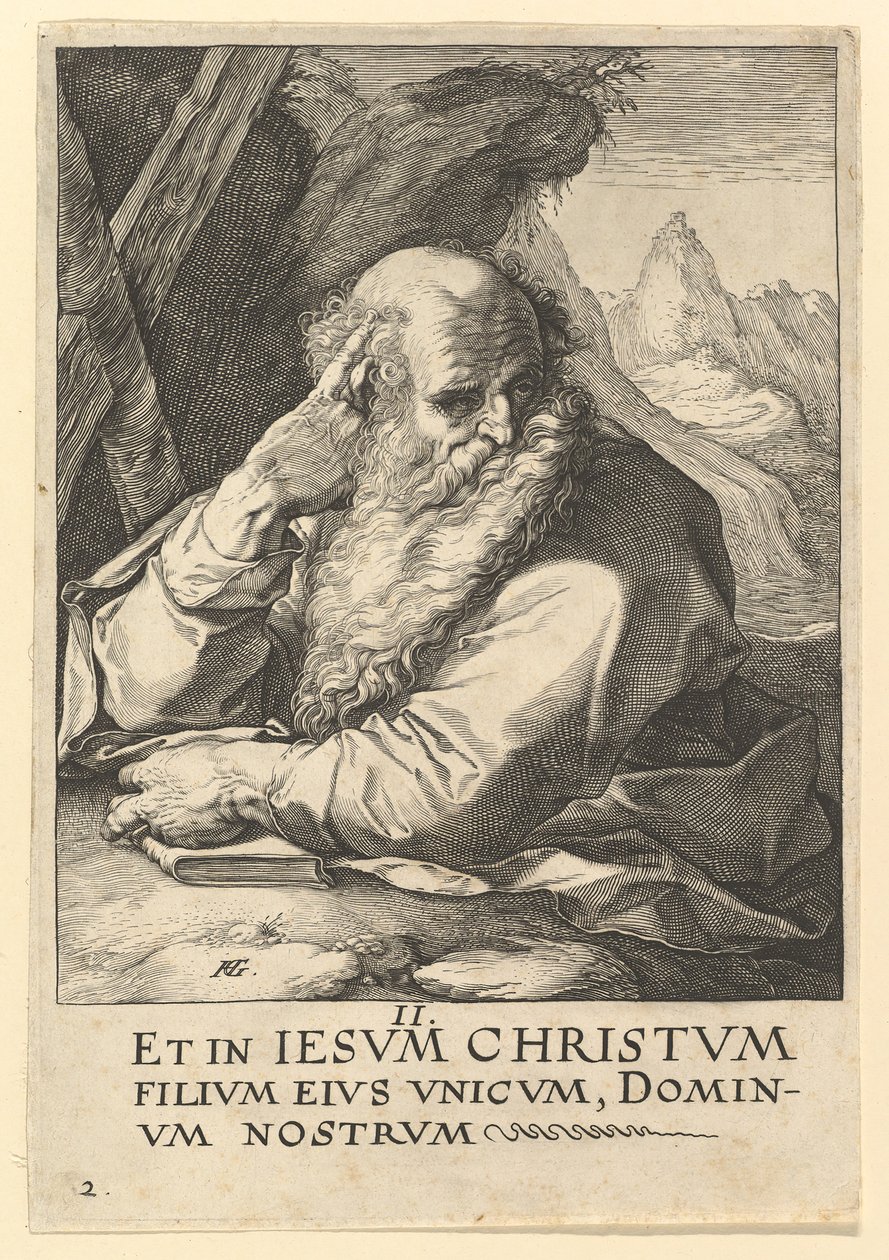 St. Andreas, uit Christus, de Apostelen en St. Paulus met de Geloofsbelijdenis door Hendrik Goltzius