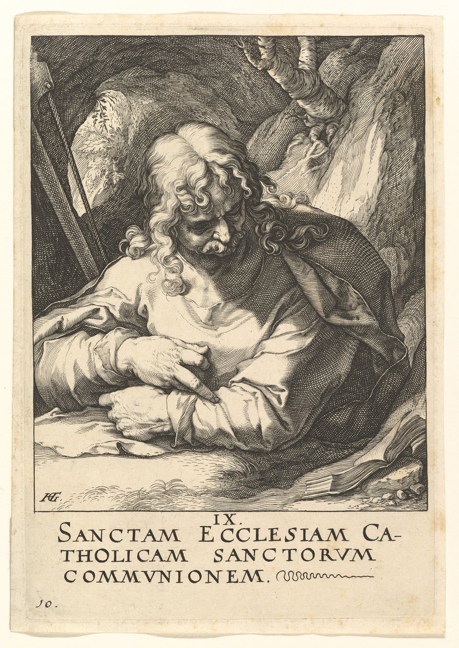 Sint Jacobus de Mindere, uit Christus, de Apostelen en Sint Paulus met de Geloofsbelijdenis door Hendrik Goltzius
