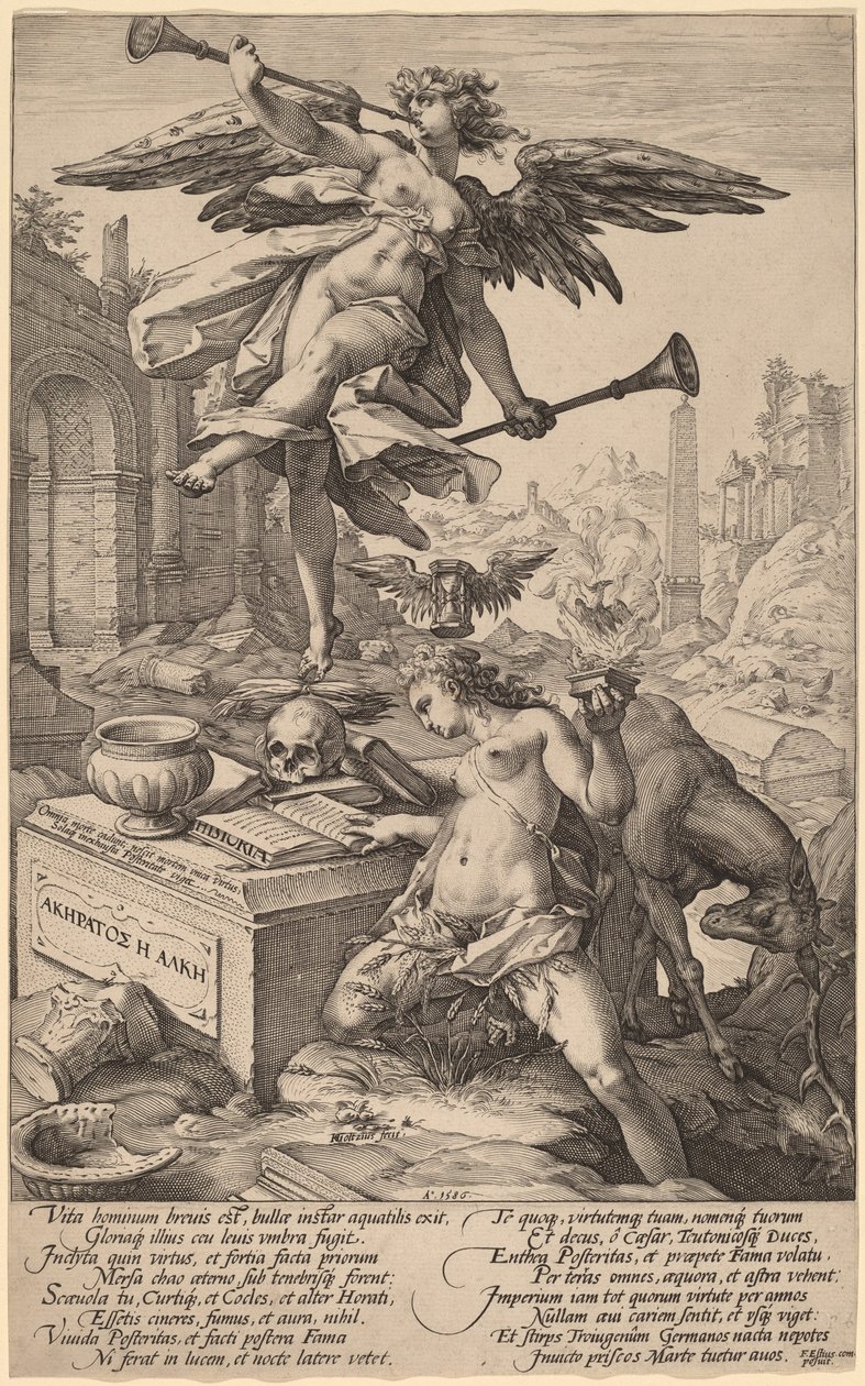 De allegorie van roem en geschiedenis door Hendrik Goltzius