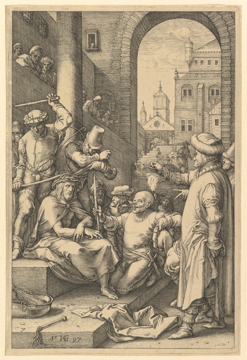 De Kroning met Doornen, uit De Passie van Christus, 1597 door Hendrik Goltzius