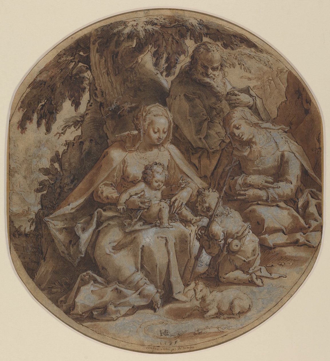 De Heilige Familie met Sint-Elizabeth en Sint-Jan de Doper door Hendrik Goltzius