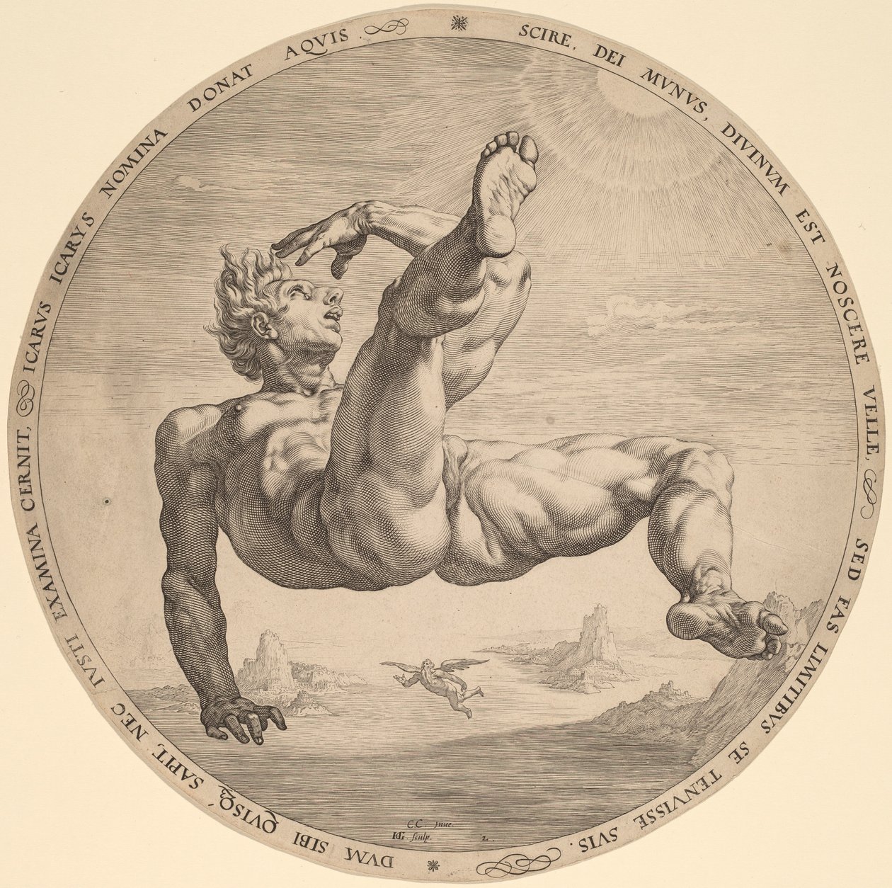 Icarus door Hendrik Goltzius, after Cornelis Cornelisz van Haarlem
