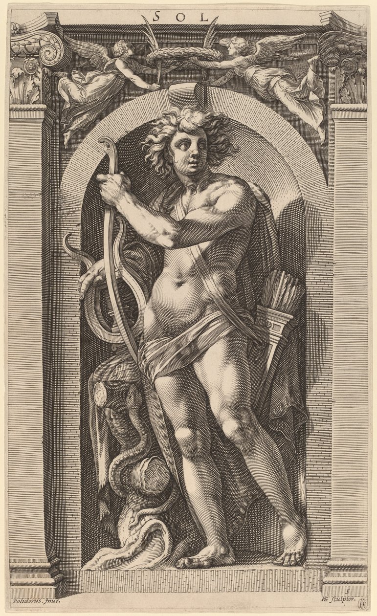 Sol of Apollo door Hendrik Goltzius after Polidoro da Caravaggio