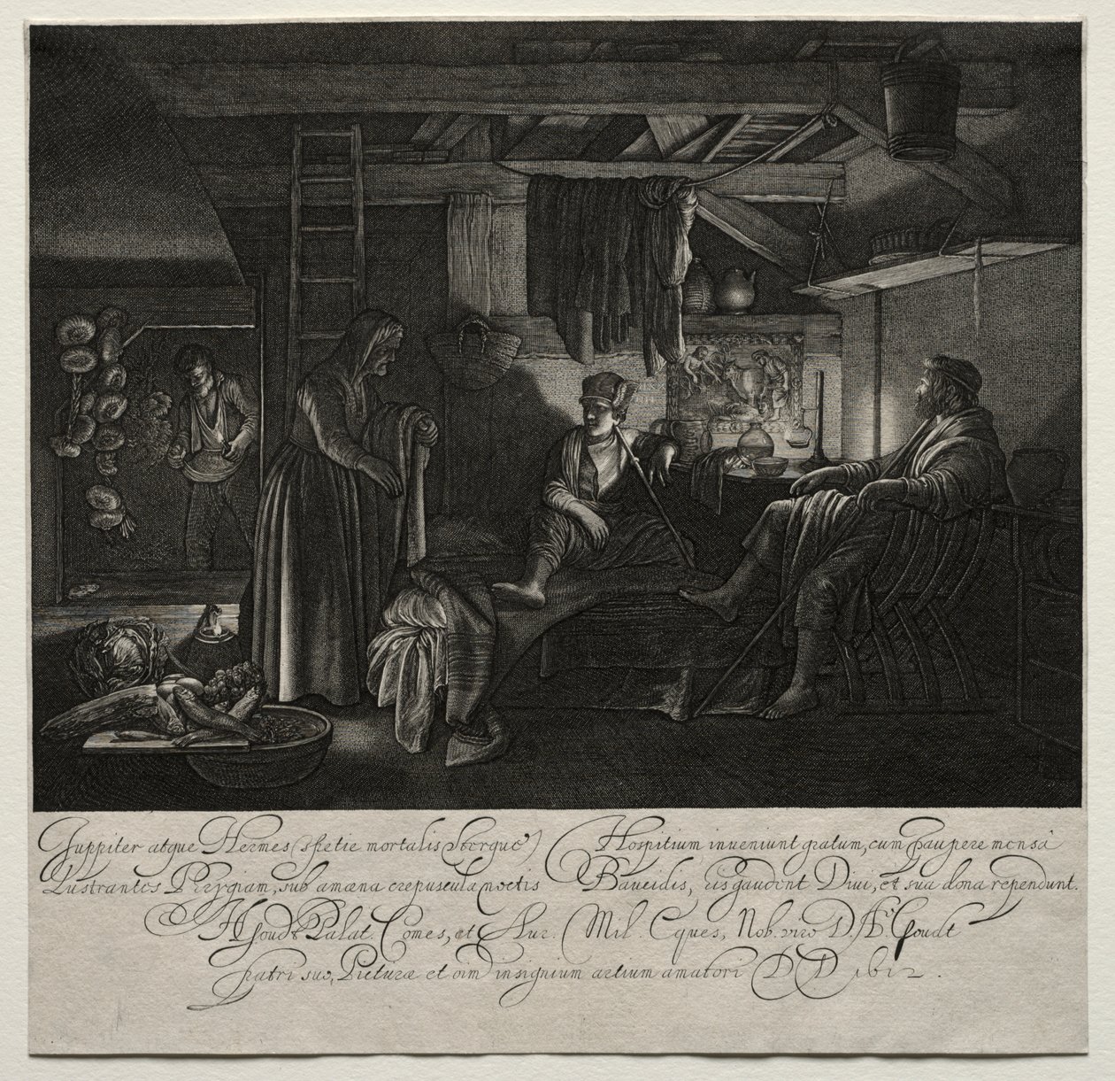 Jupiter en Mercurius bij het Huis van Philemon en Baucis door Hendrik Goudt