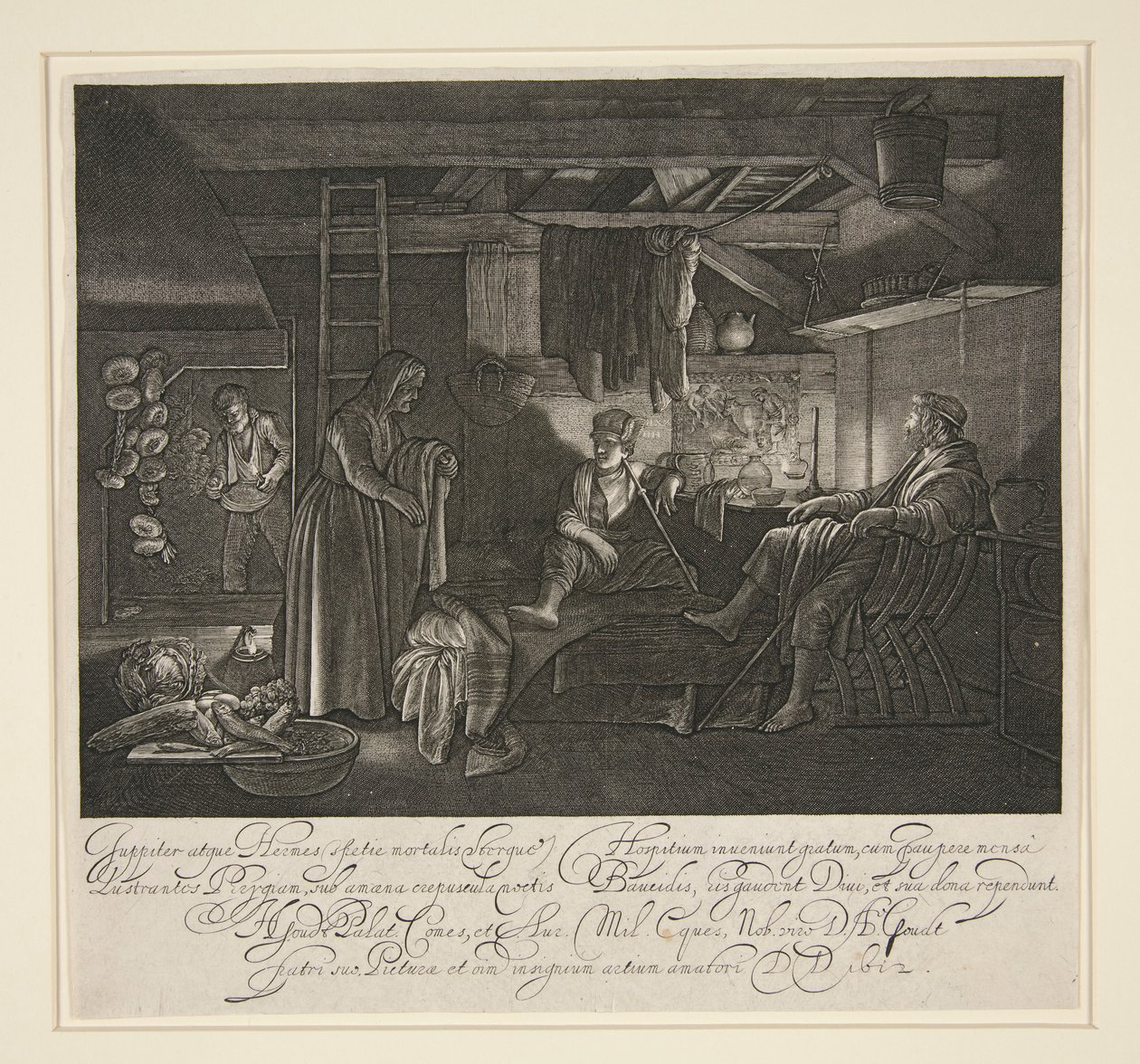 Jupiter en Mercurius in het Huis van Philemon en Baucis door Hendrik Goudt