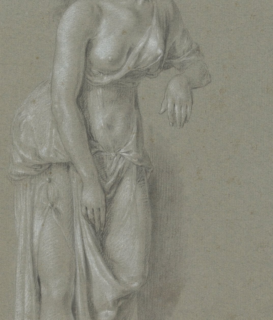 Figuurstudie van een vrouw in een klassiek gewaad, driekwart naar rechts staand door Hendrik Hoogers