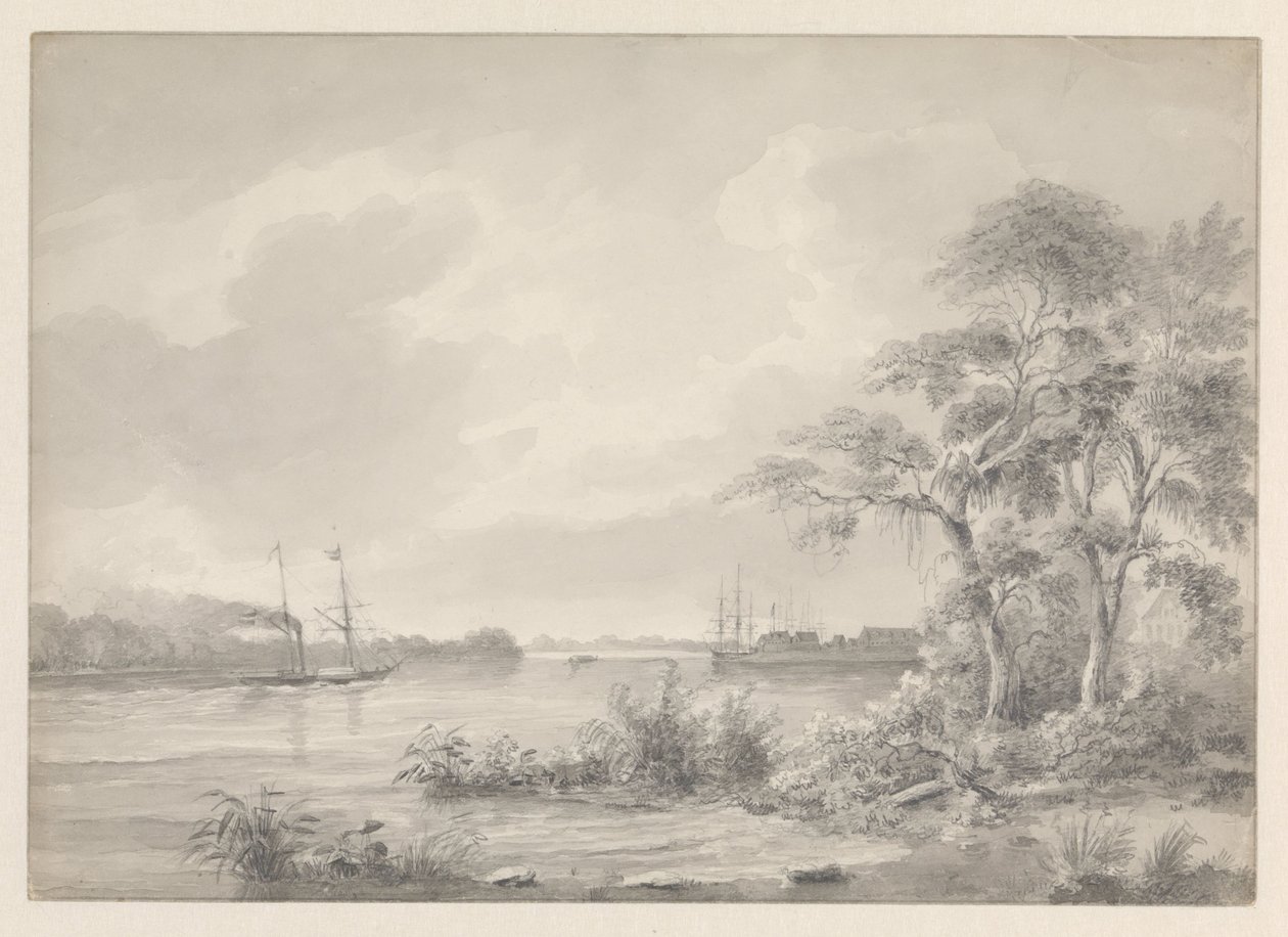 Fort Zeelandia gezien bij het opvaren van de rivier Suriname door Hendrik Huygens