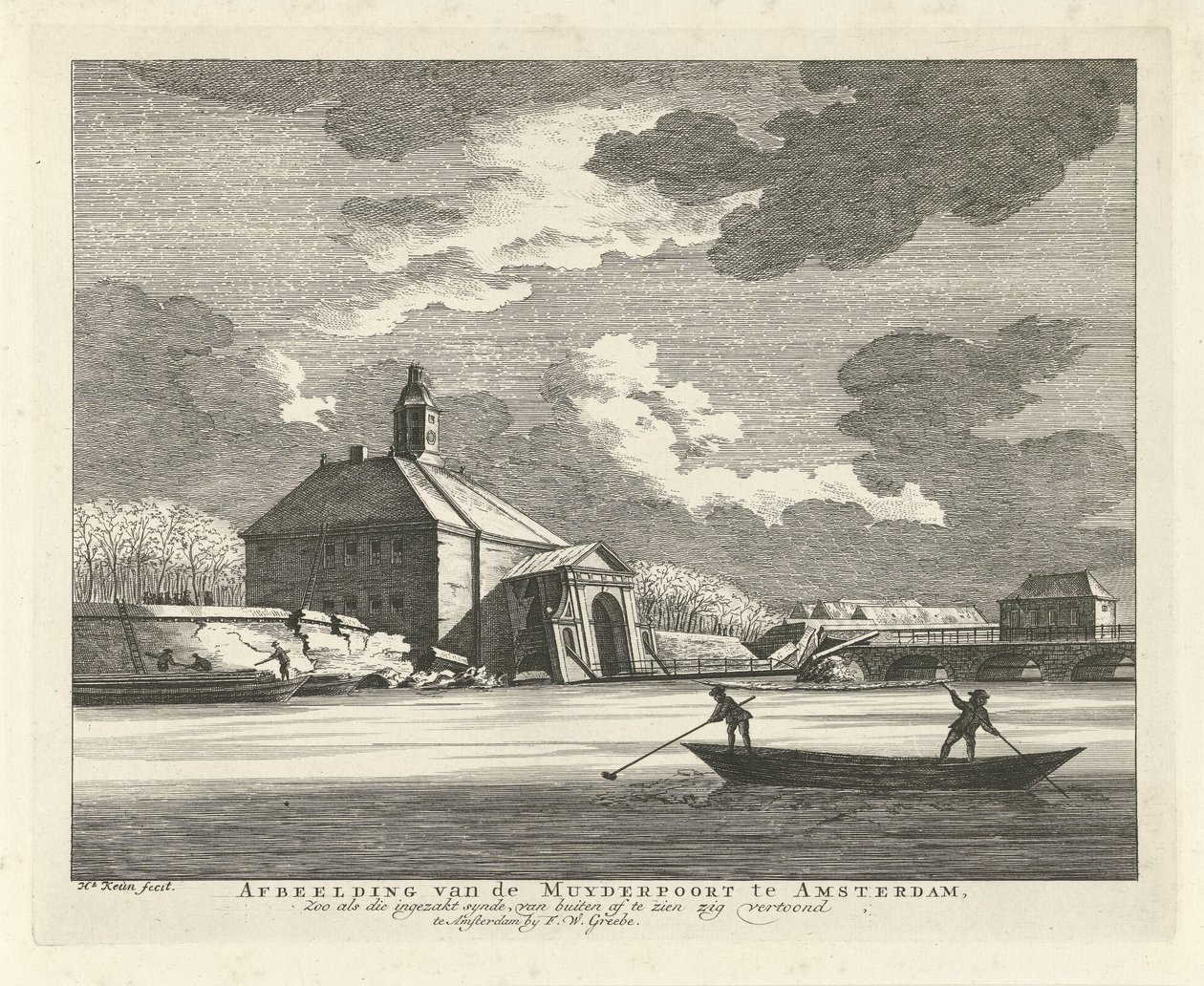 Verzakte Muiderpoort, gezien vanaf de Singelgracht, 1769 door Hendrik Keun