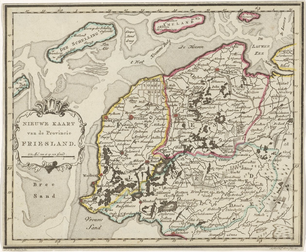 Kaart van Friesland door Hendrik Kloekhoff