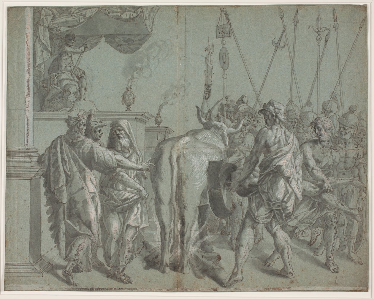 De tiran Phalarus van Agrigent sluit de beeldhouwer Parillus op in de door hem gemaakte, gloeiende bronzen stier door Hendrik Krock