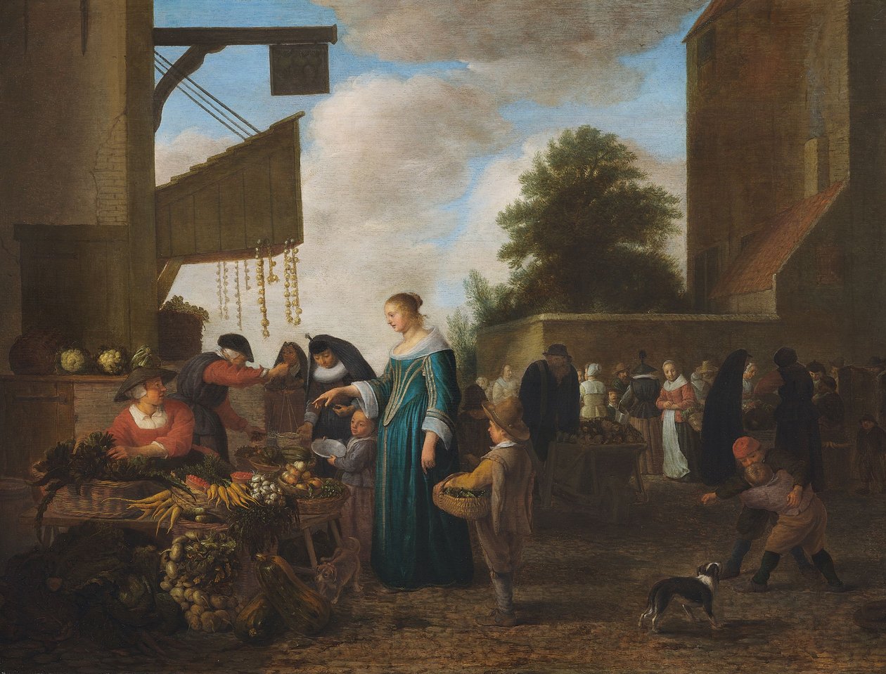 Groentemarkt, ca.1660 (olieverf op eikenhout) door Hendrik Martensz Sorgh