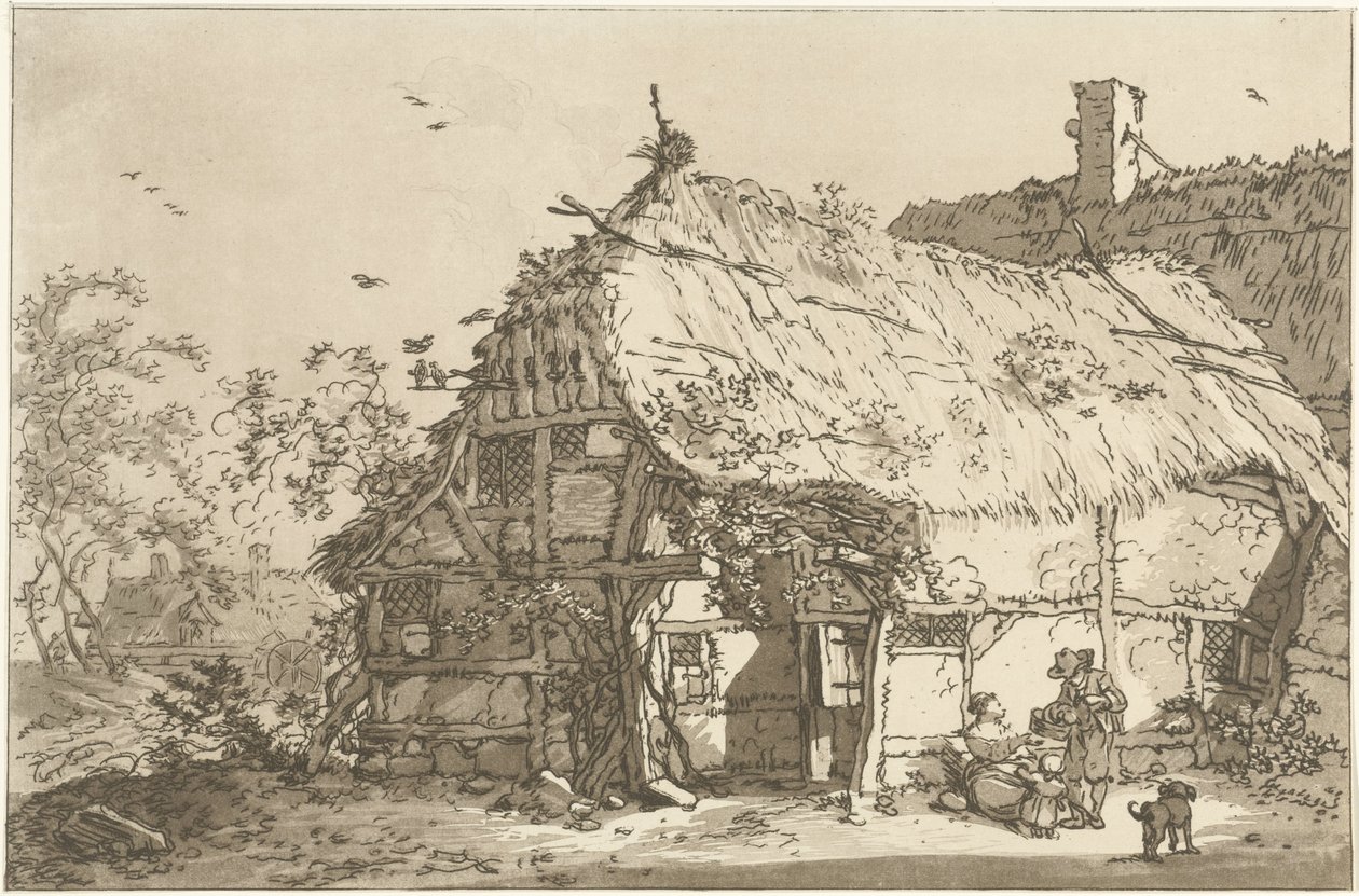 Boerderij met een gezin op het erf (Twelve designs Calculated for the Use of those who are Learning to Draw Landscape) door Hendrik Meijer
