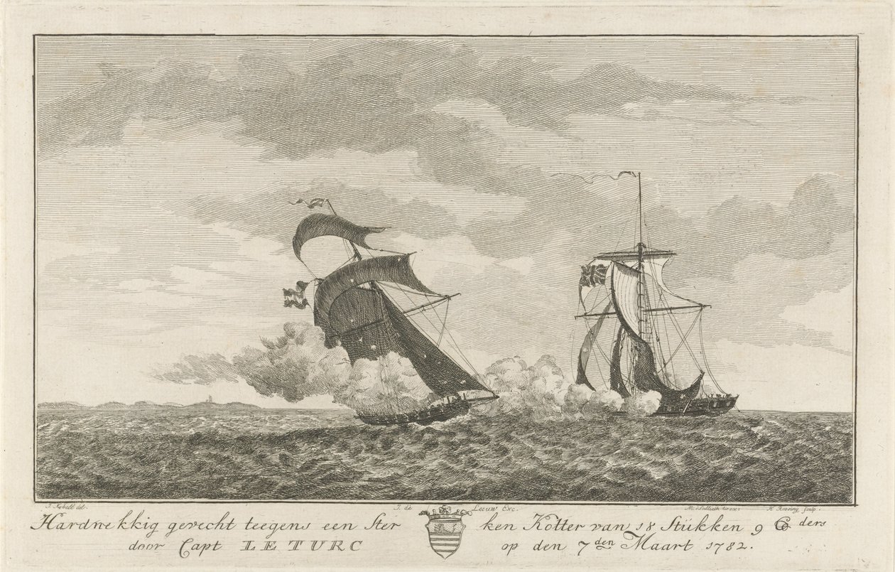 Gevecht tegen een sterke kotter, 1782 door Hendrik Roosing