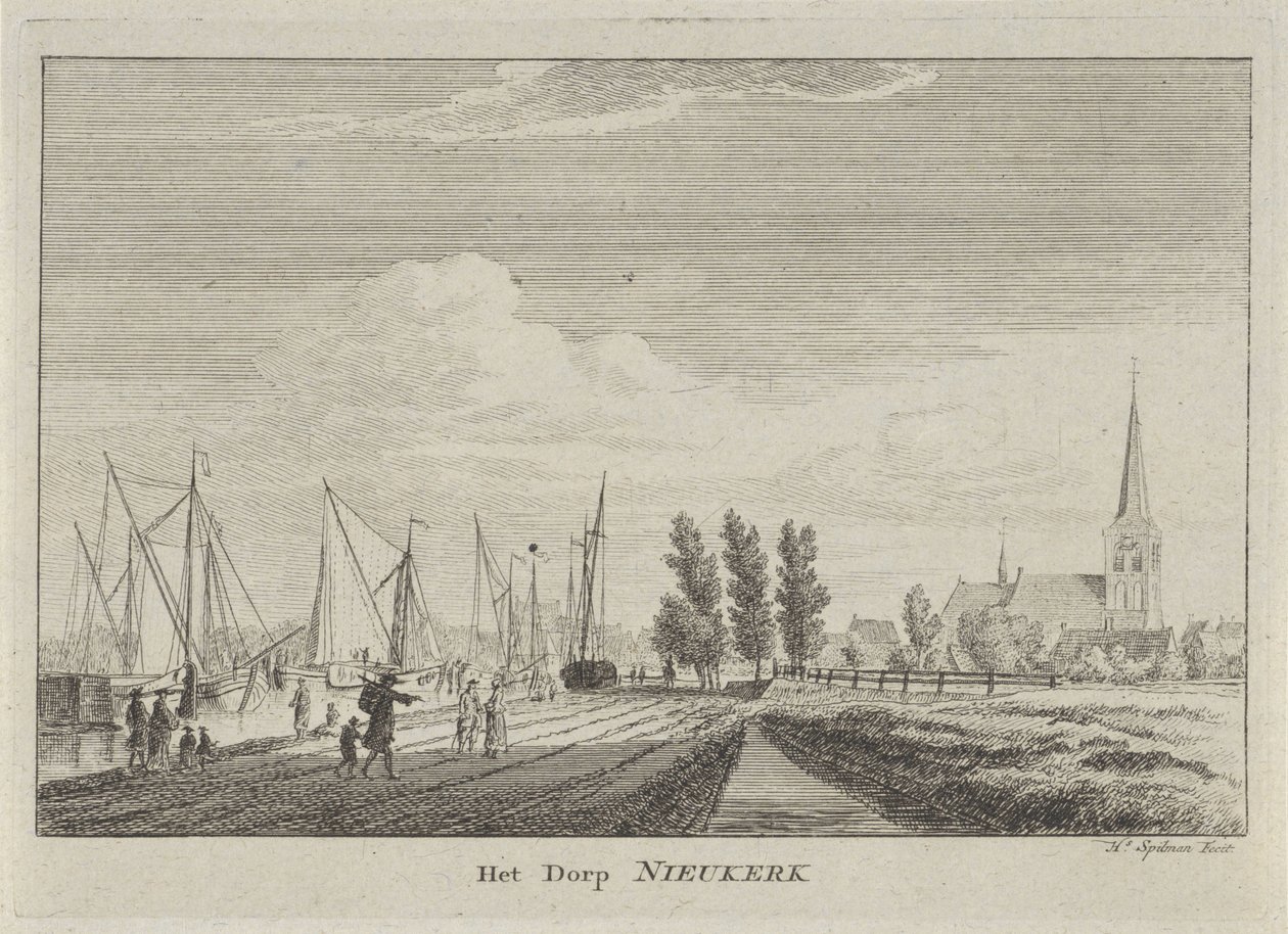 Gezicht op Nieuwerkerk aan den IJssel door Hendrik Spilman