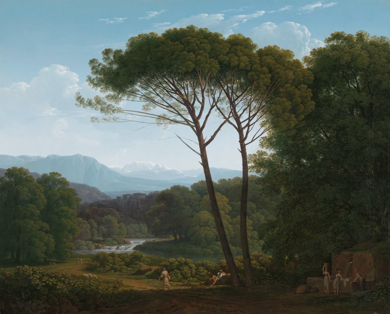 Italiaans landschap met pijnbomen door Hendrik Voogd