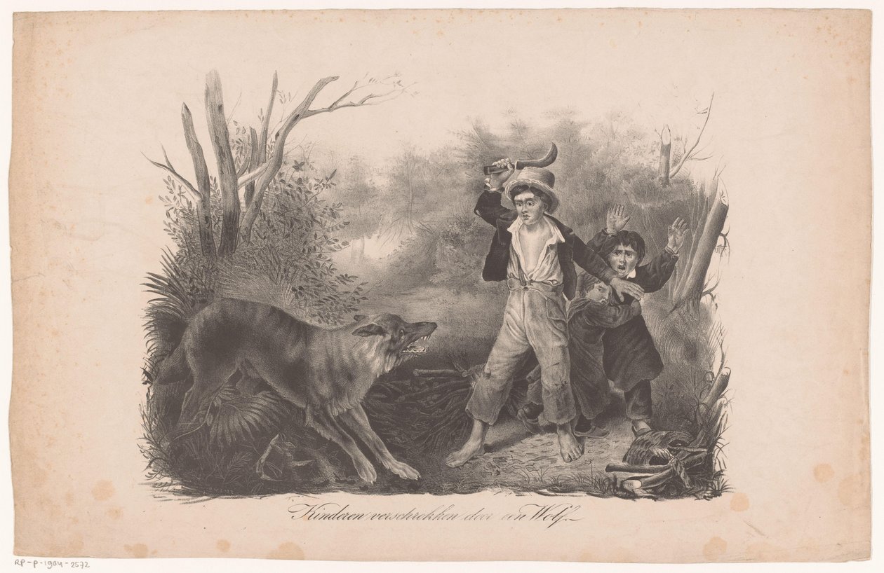Kinderen en een wolf in het bos door Hendrik Wilhelmus Last