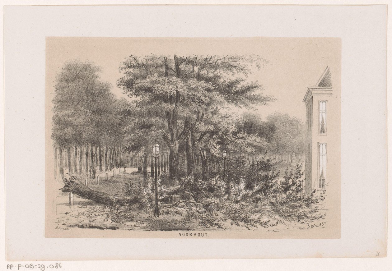 Omgewaaide boom bij Voorhout, na de storm van 28 mei 1860 door Hendrik Wilhelmus Last