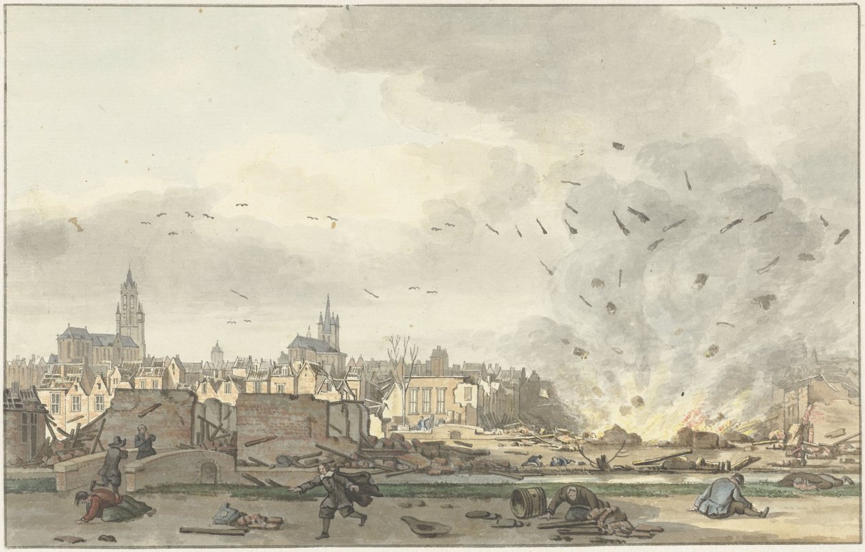De ontploffing van het Kruithuis in Delft, 12 oktober 1654 door Hendrik de Winter (signed by artist)