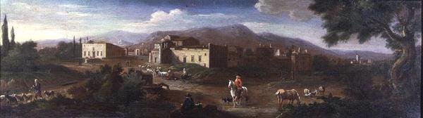 Een Klooster in de Romeinse Campagna door Hendrik van (studio of) Lint